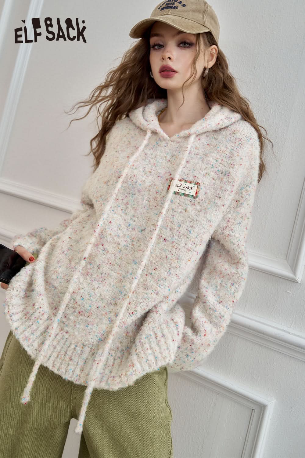 ELFSACK colorful fluffy hooded lazy style sweater