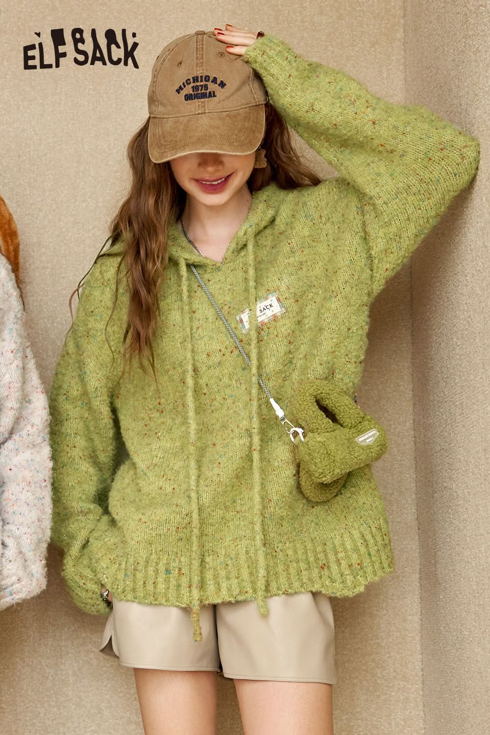ELFSACK colorful fluffy hooded lazy style sweater