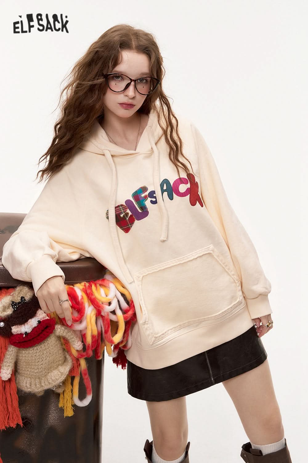 ELFSACK Letter Printed Hoodie Loose Casual Thin Sweatshirt