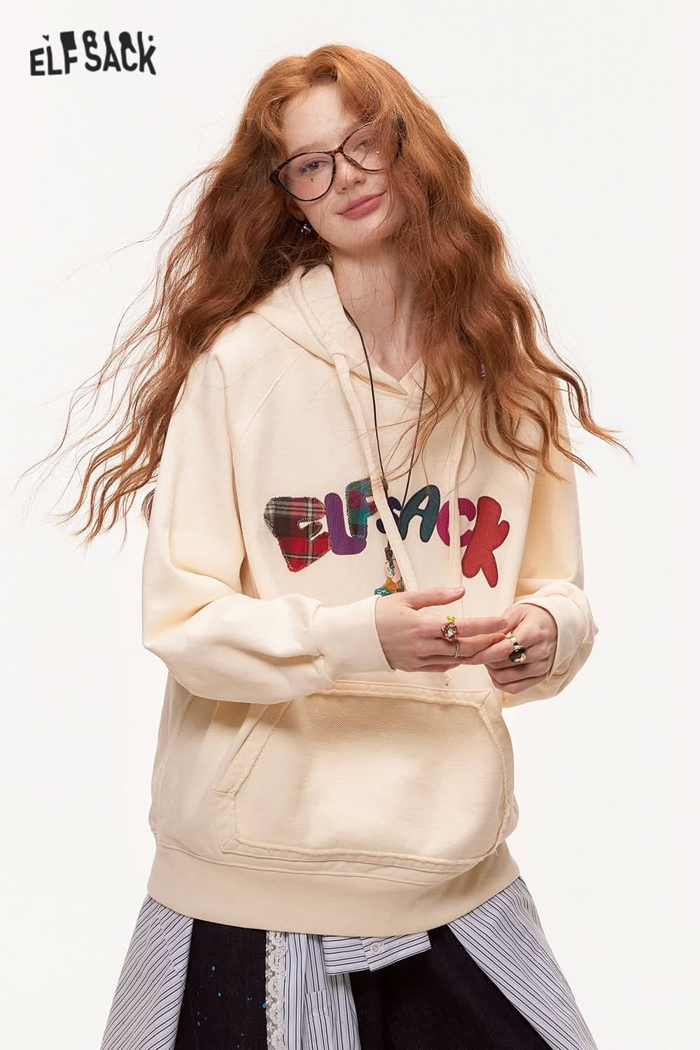 ELFSACK Letter Printed Hoodie Loose Casual Thin Sweatshirt