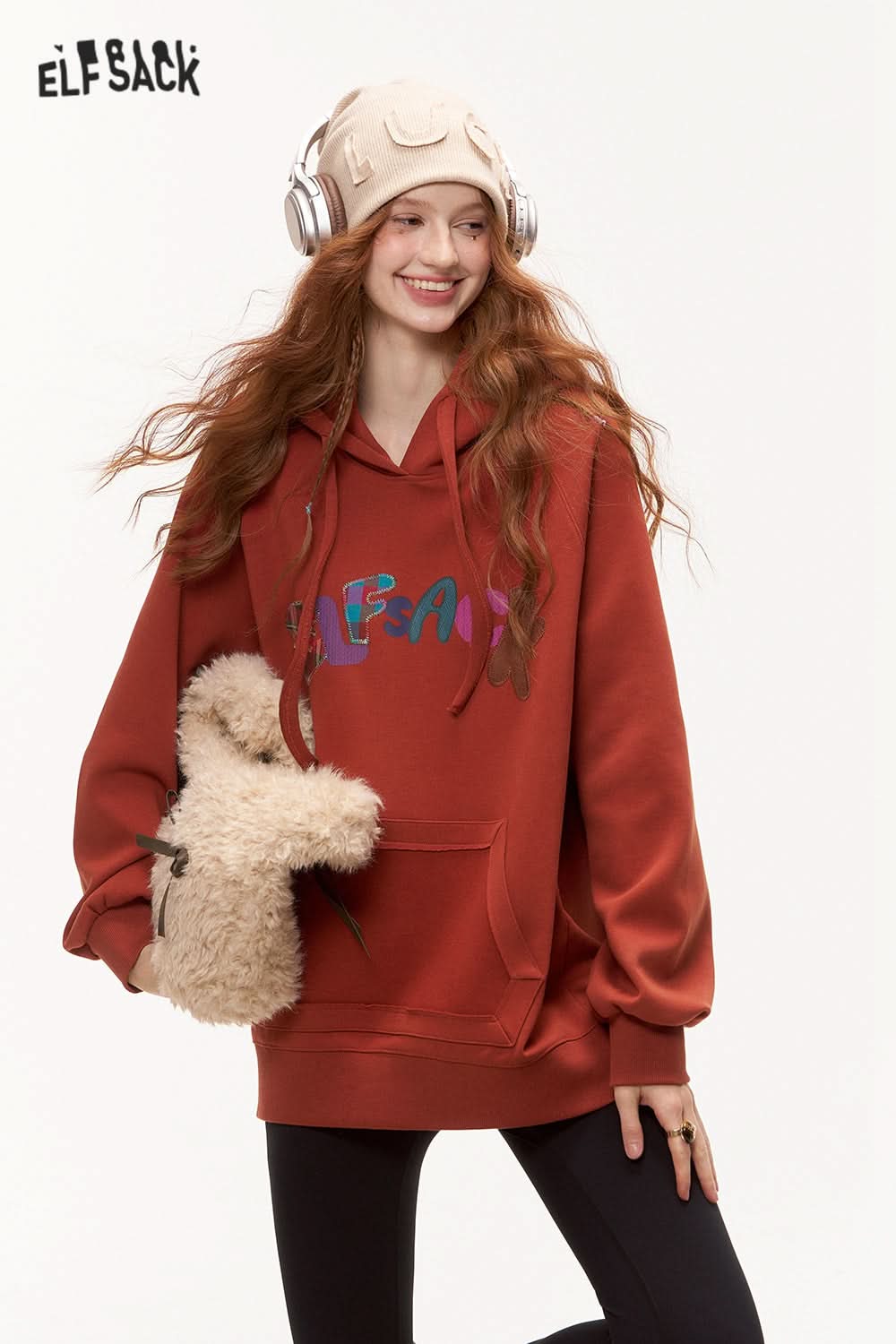 ELFSACK Letter Printed Hoodie Loose Casual Thin Sweatshirt