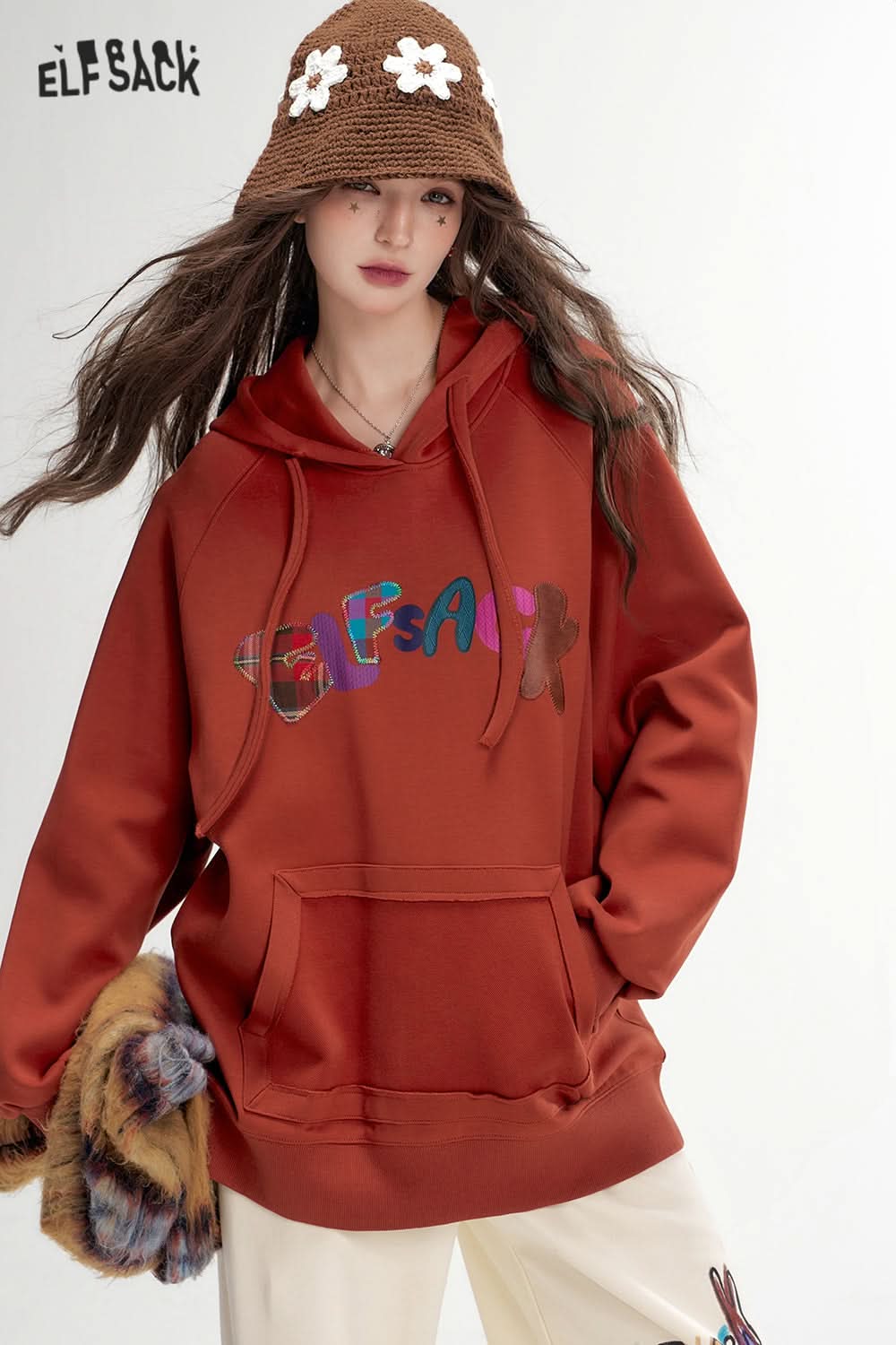 ELFSACK Letter Printed Hoodie Loose Casual Thin Sweatshirt