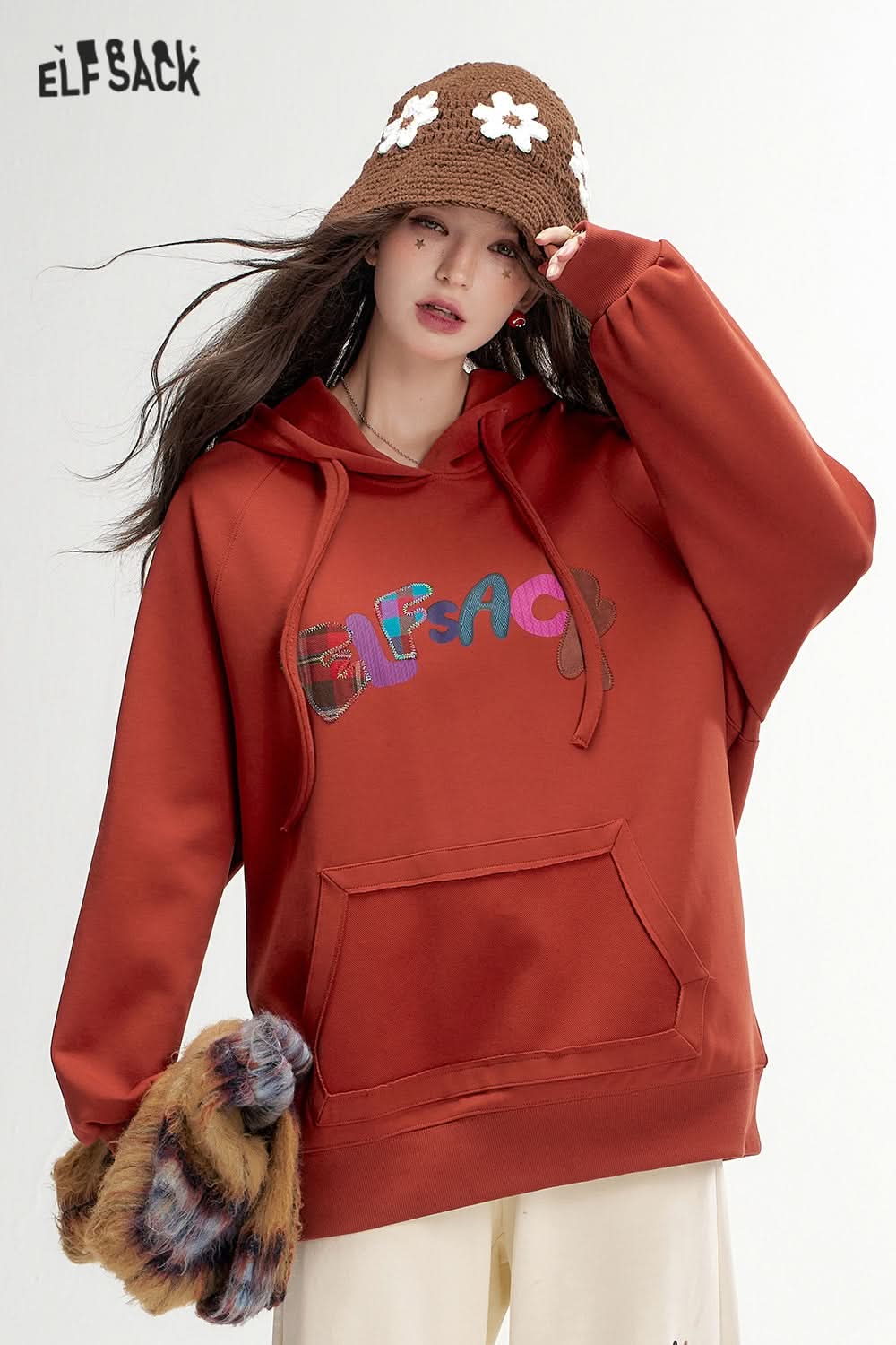 ELFSACK Letter Printed Hoodie Loose Casual Thin Sweatshirt