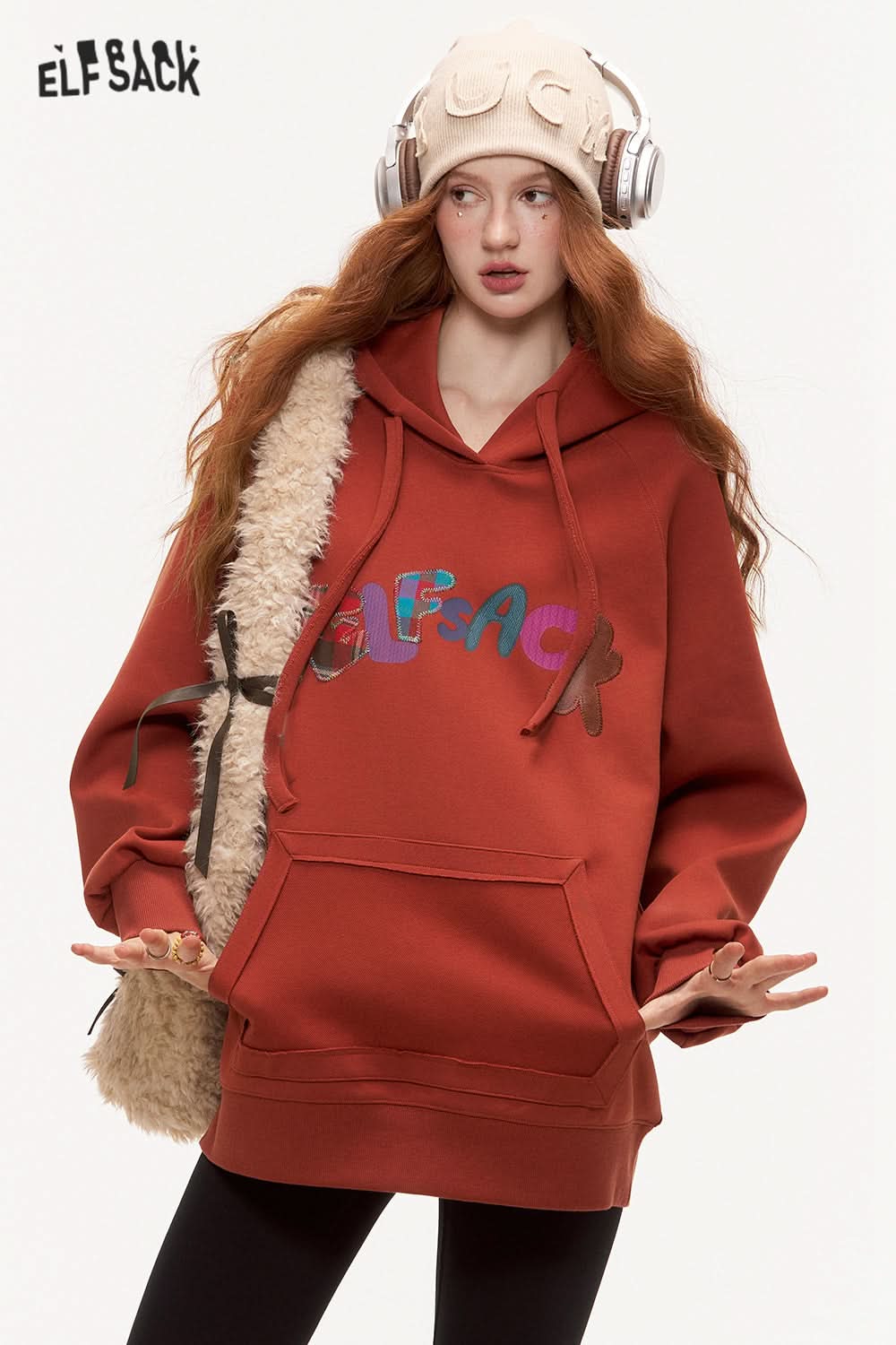 ELFSACK Letter Printed Hoodie Loose Casual Thin Sweatshirt