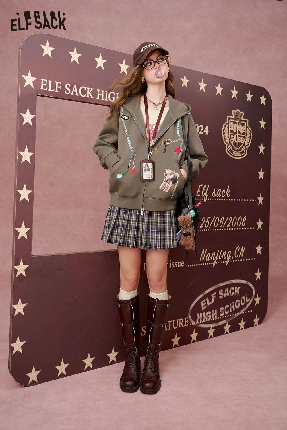 ELFSACK Simple casual hooded Hoodie cardigan, cartoon printed jacket