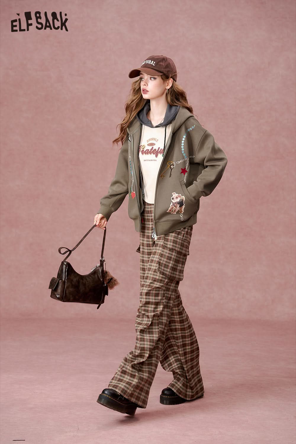 ELFSACK Simple casual hooded Hoodie cardigan, cartoon printed jacket
