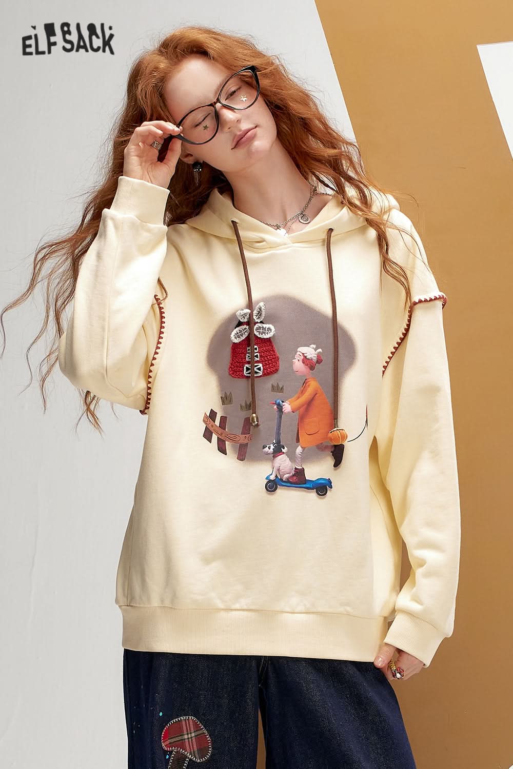 ELFSACK Fun Print Casual Hoodie Loose Thin Sweatshirt