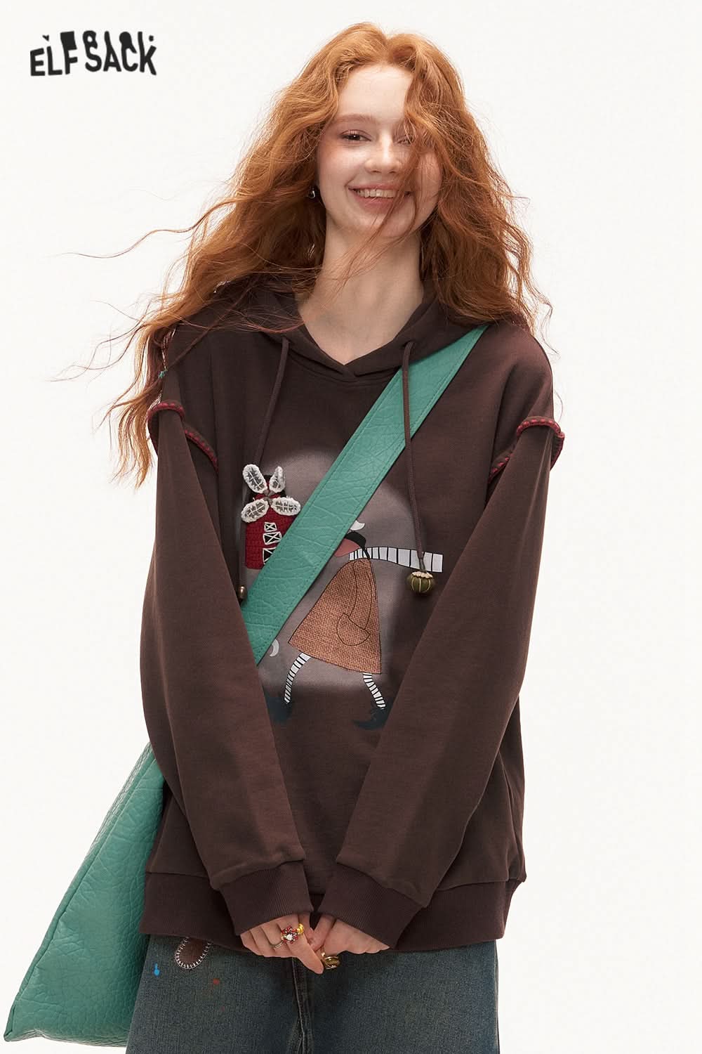 ELFSACK Fun Print Casual Hoodie Loose Thin Sweatshirt
