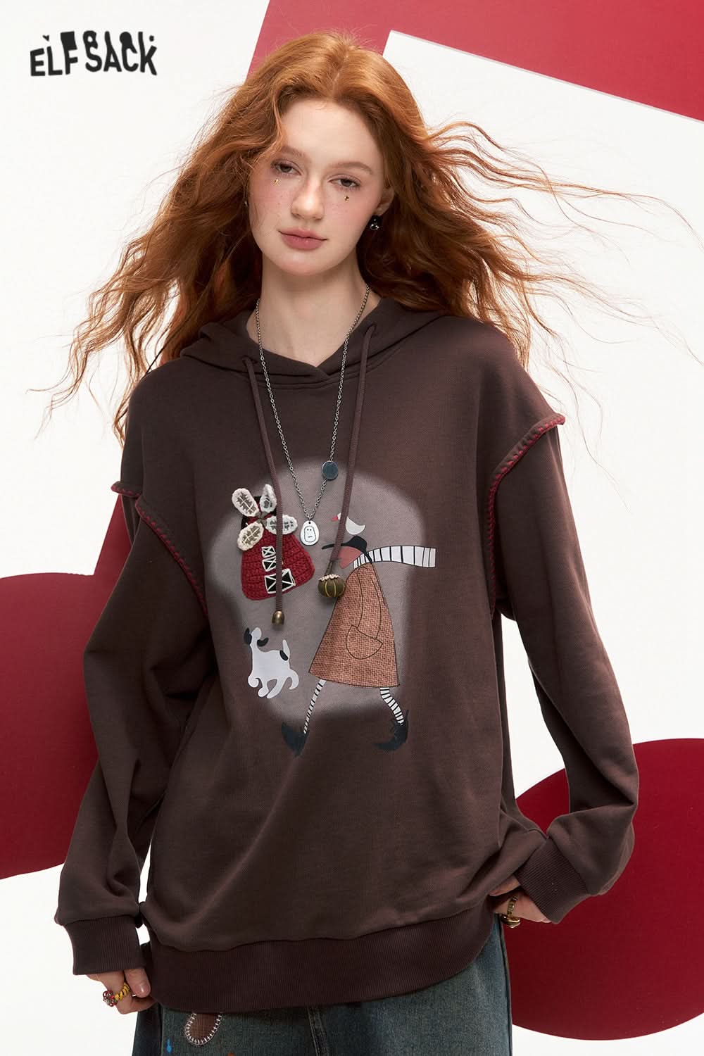 ELFSACK Fun Print Casual Hoodie Loose Thin Sweatshirt
