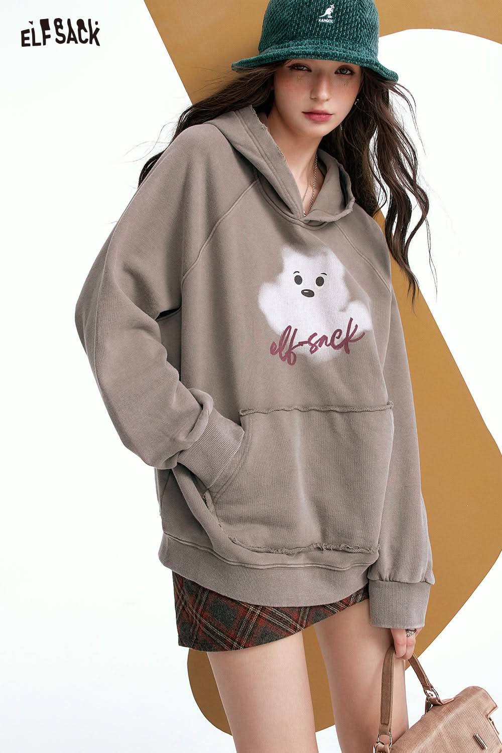 ELFSACK Retro Print Casual Hoodie Loose Thin Sweatshirt