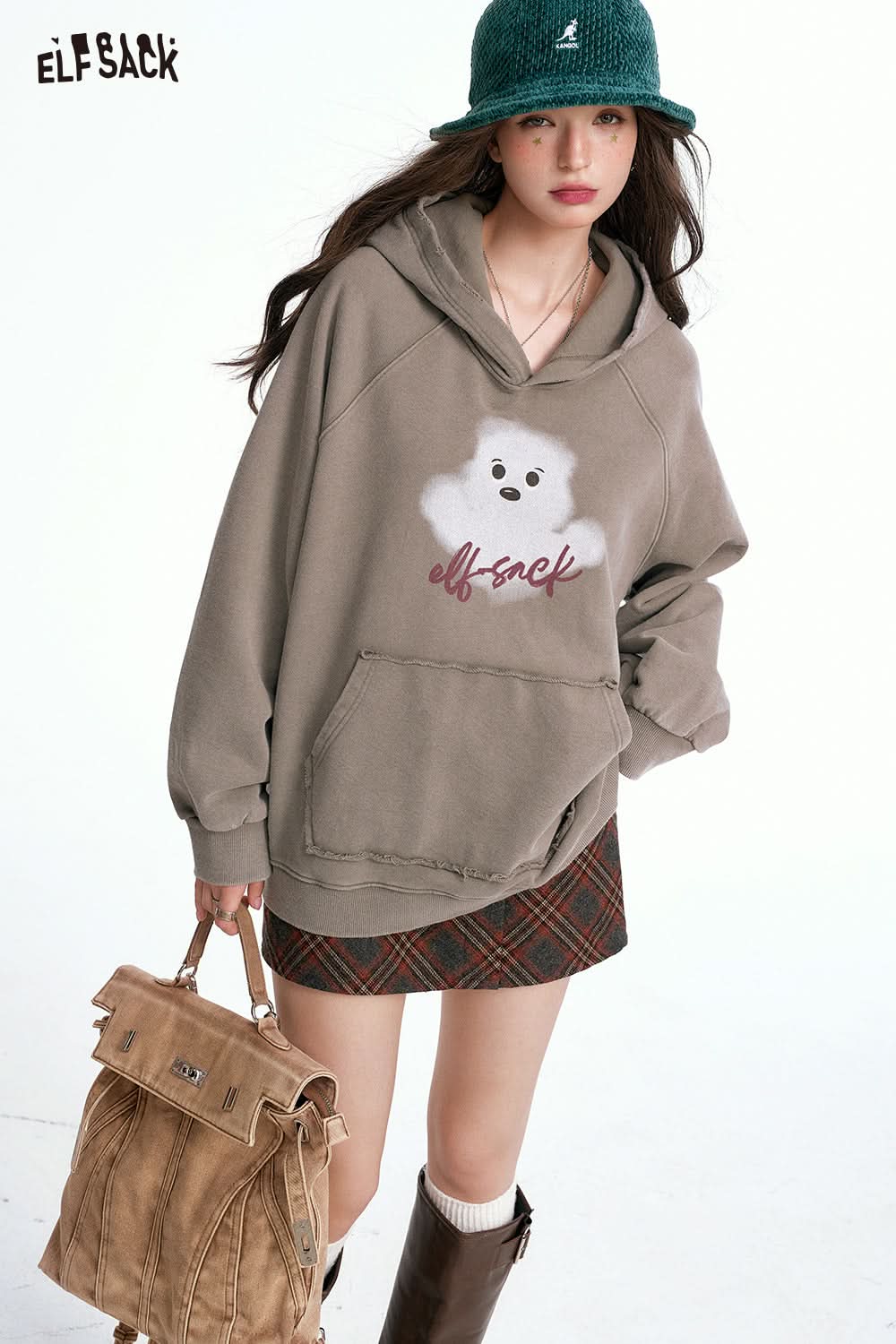 ELFSACK Retro Print Casual Hoodie Loose Thin Sweatshirt