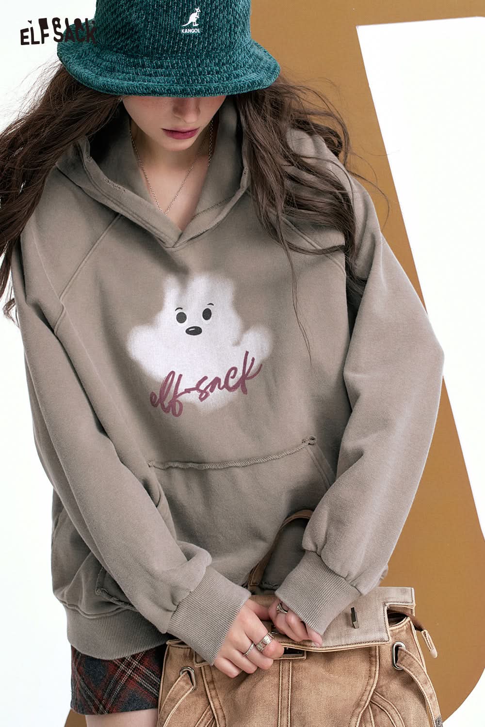 ELFSACK Retro Print Casual Hoodie Loose Thin Sweatshirt