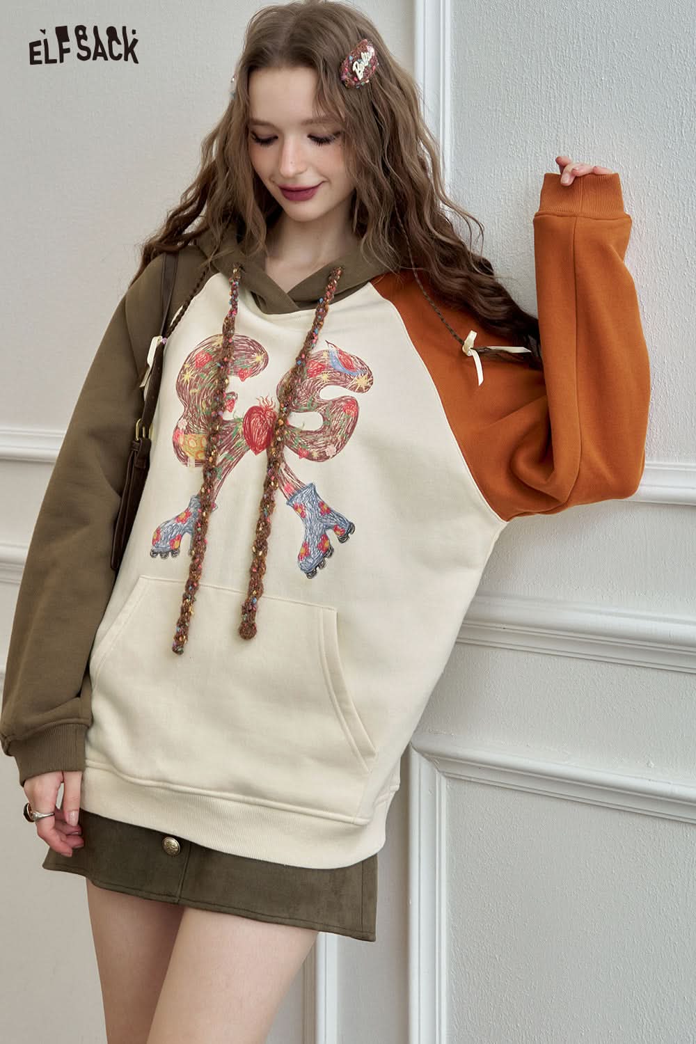 ELFSACK Raglan Colorful Bow Print Loose Slim Casual Sweatshirt