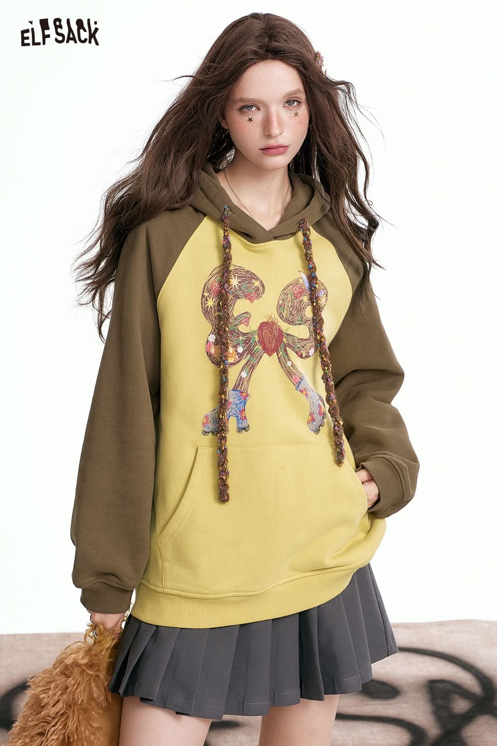 ELFSACK Raglan Colorful Bow Print Loose Slim Casual Sweatshirt