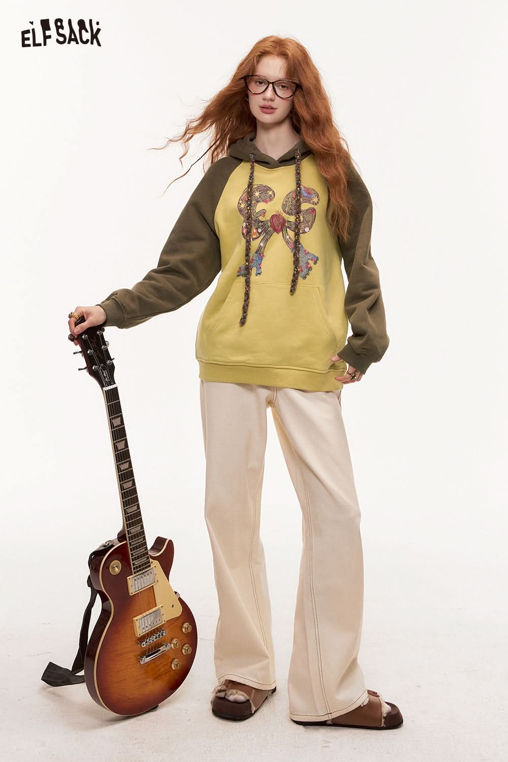 ELFSACK Raglan Colorful Bow Print Loose Slim Casual Sweatshirt