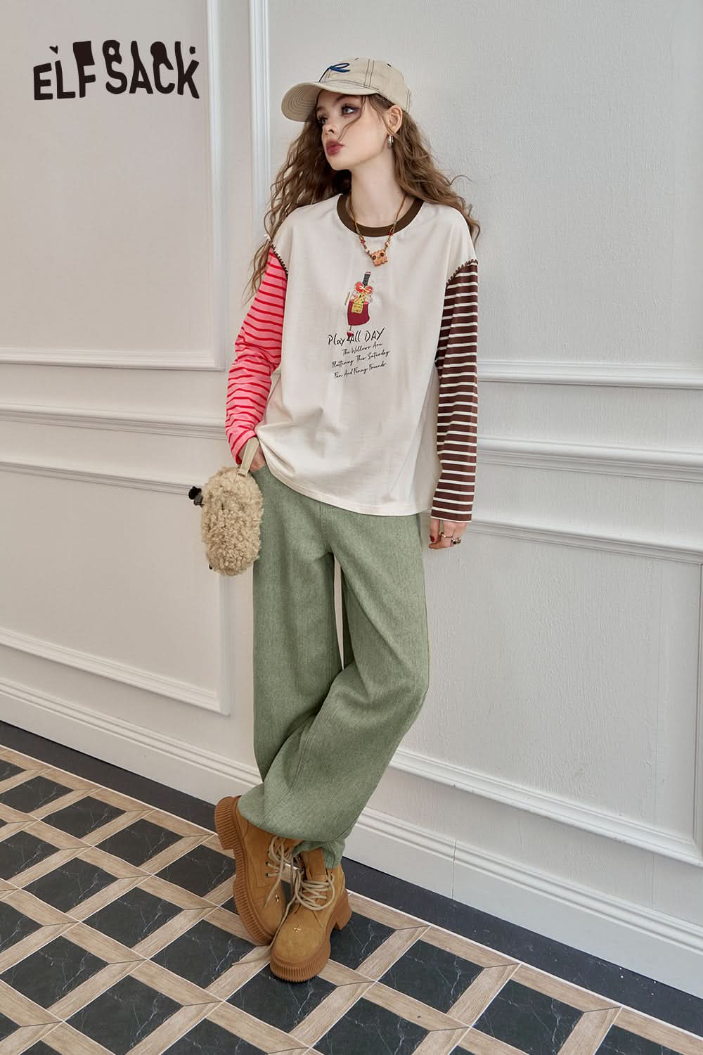 ELFSACK Loose straight jeans, casual and versatile wide-leg pants