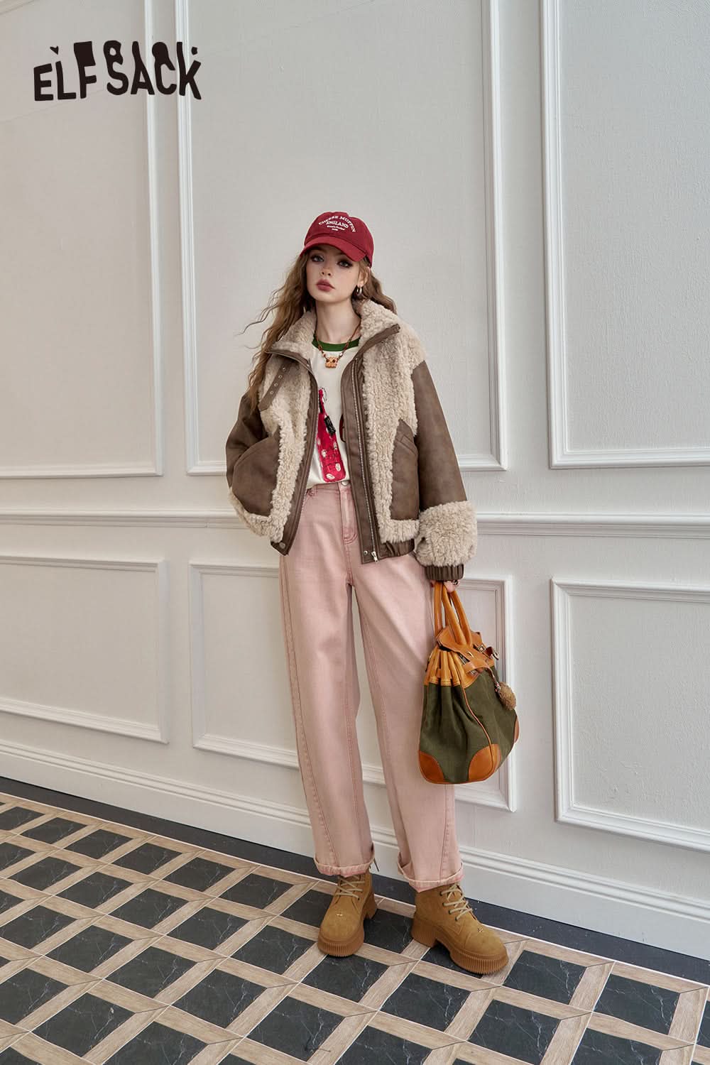 ELFSACK Loose straight jeans, casual and versatile wide-leg pants