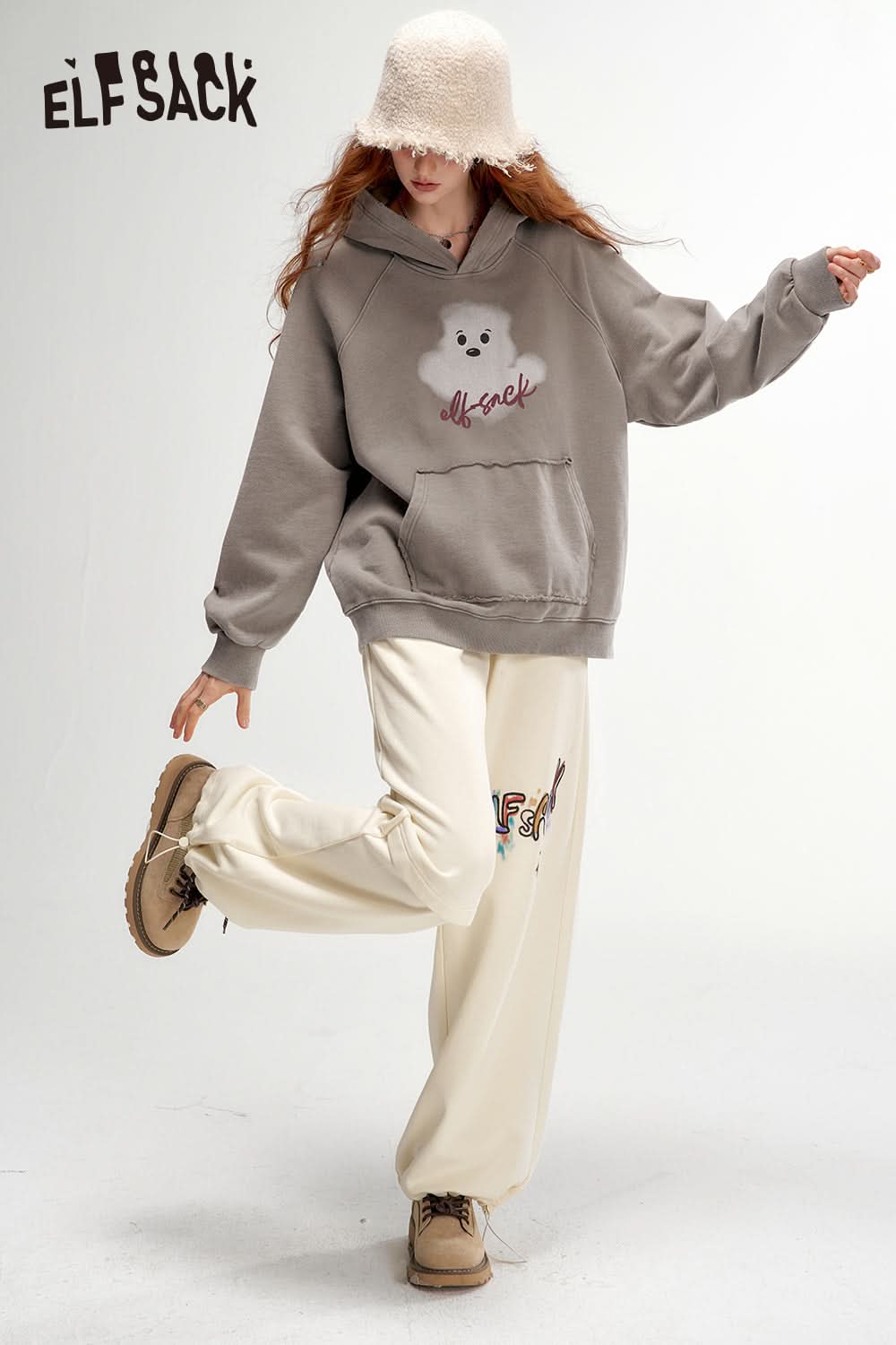 ELFSACK Printed Casual Sports Sweatpants Loose Wide Leg Relaxed Fit