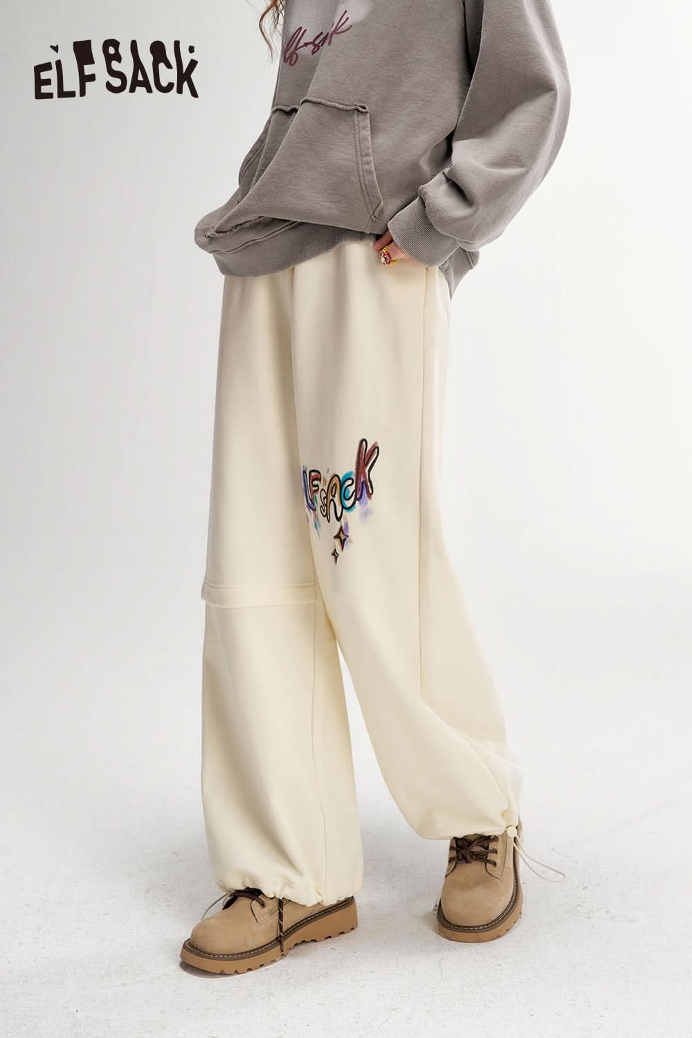 ELFSACK Printed Casual Sports Sweatpants Loose Wide Leg Relaxed Fit