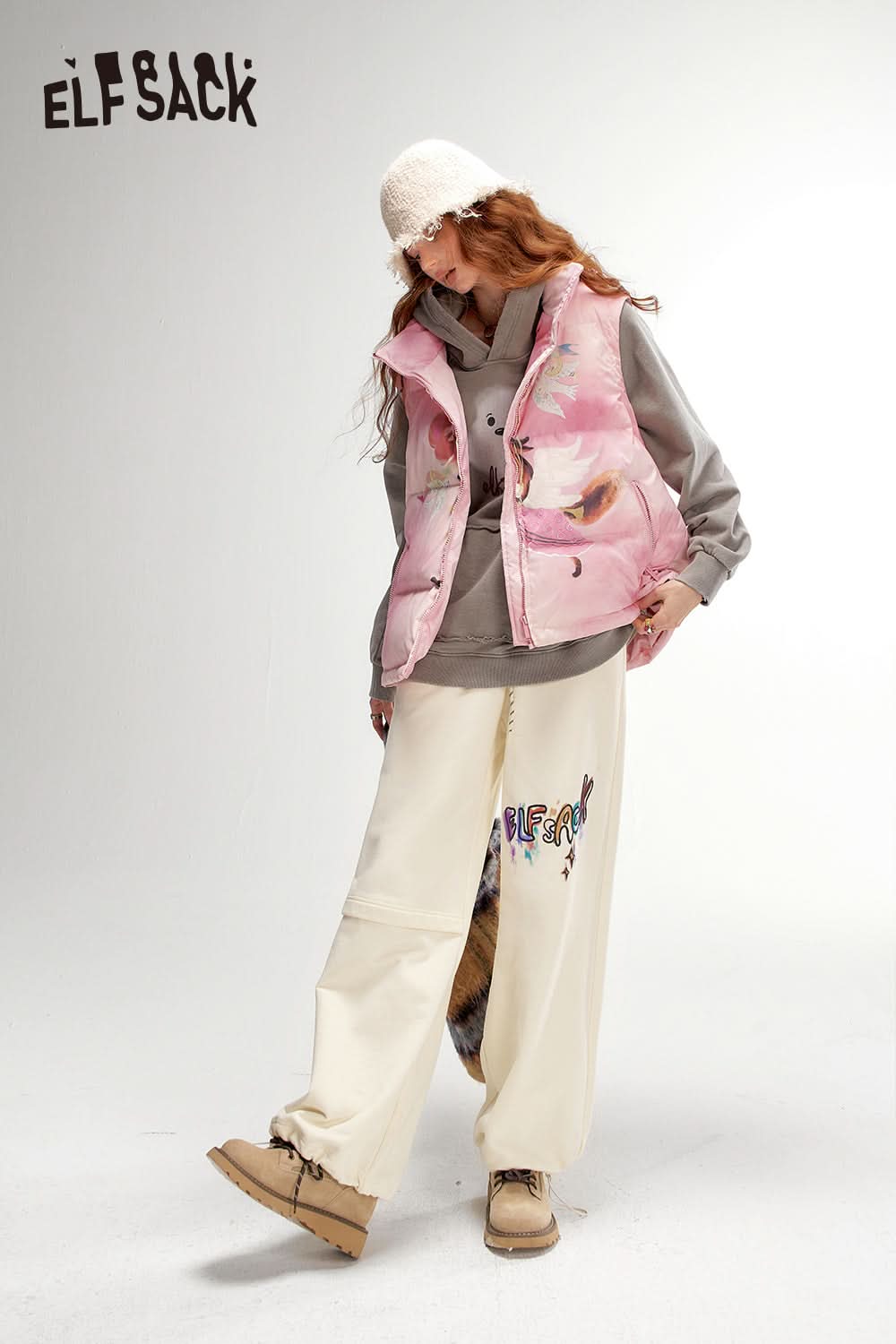 ELFSACK Printed Casual Sports Sweatpants Loose Wide Leg Relaxed Fit