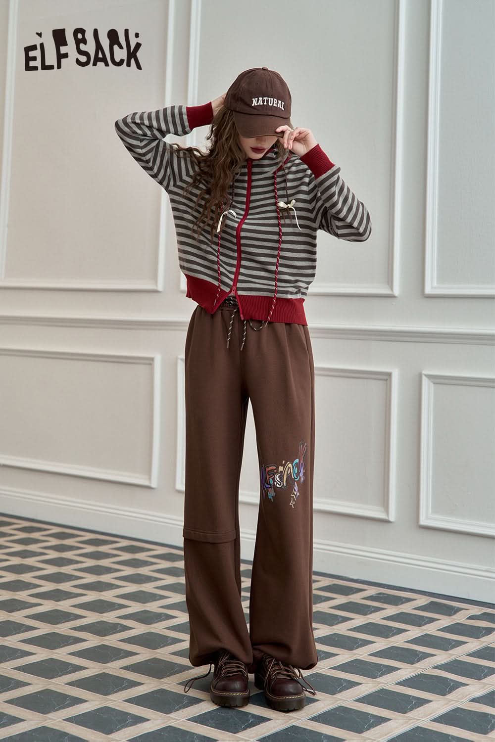 ELFSACK Printed Casual Sports Sweatpants Loose Wide Leg Relaxed Fit