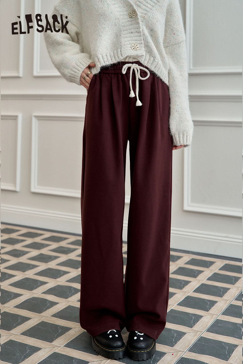ELFSACK Women's loose retro red straight casual pants