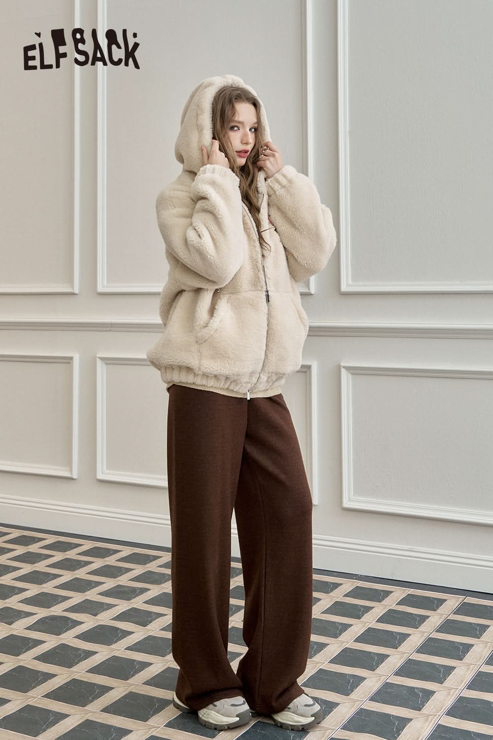ELFSACK Relaxed straight casual sweatpants, drapey wide-leg loose long pants
