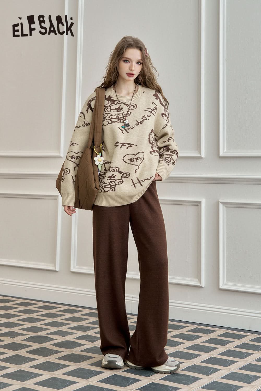 ELFSACK Relaxed straight casual sweatpants, drapey wide-leg loose long pants