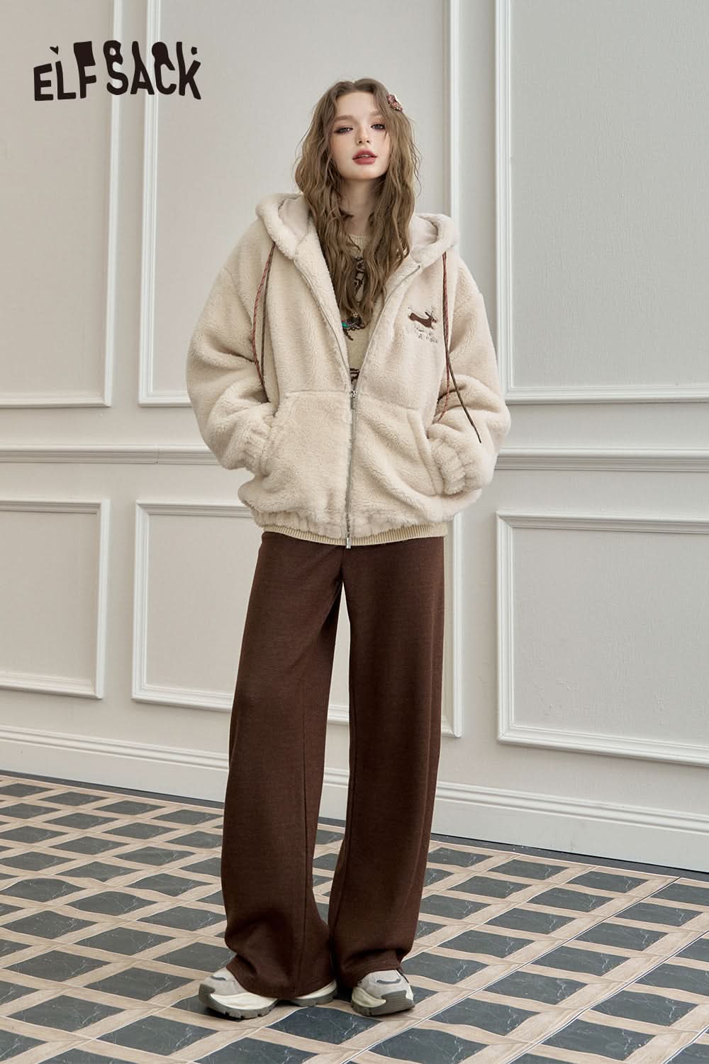 ELFSACK Relaxed straight casual sweatpants, drapey wide-leg loose long pants
