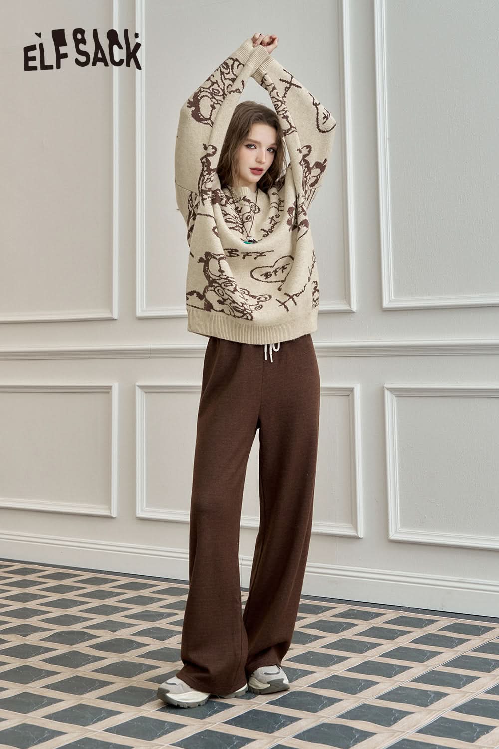 ELFSACK Relaxed straight casual sweatpants, drapey wide-leg loose long pants