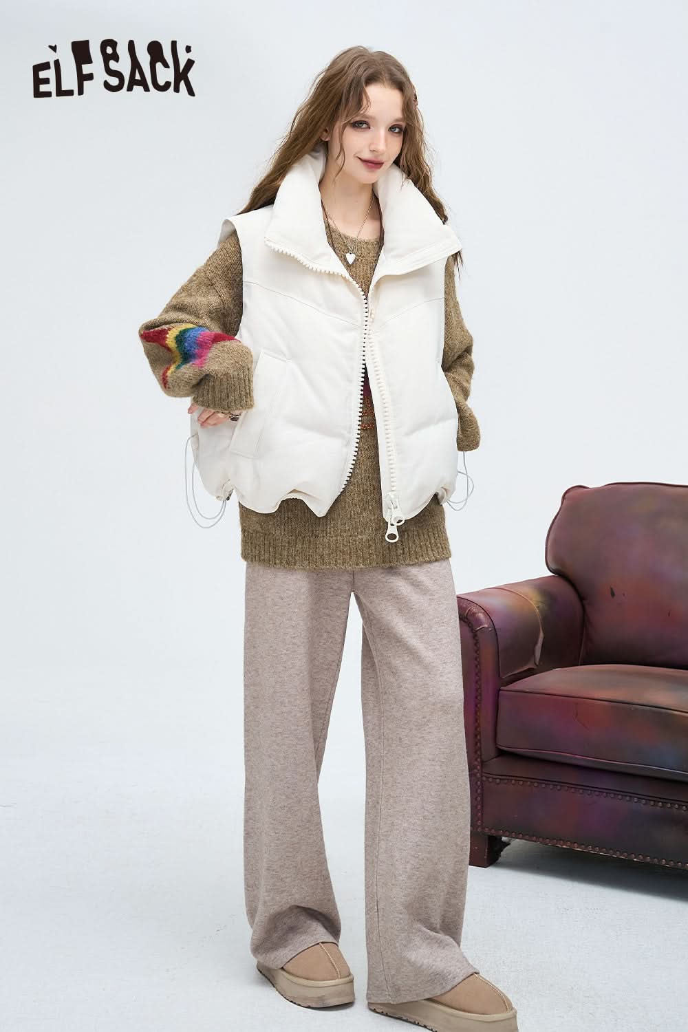 ELFSACK Relaxed straight casual sweatpants, drapey wide-leg loose long pants