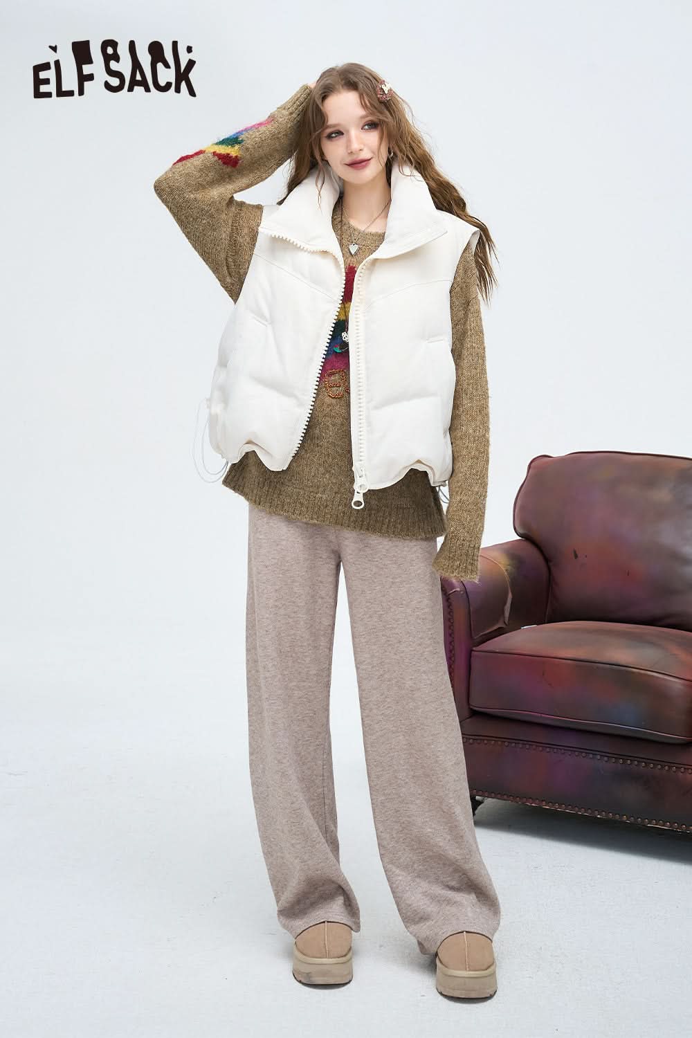 ELFSACK Relaxed straight casual sweatpants, drapey wide-leg loose long pants