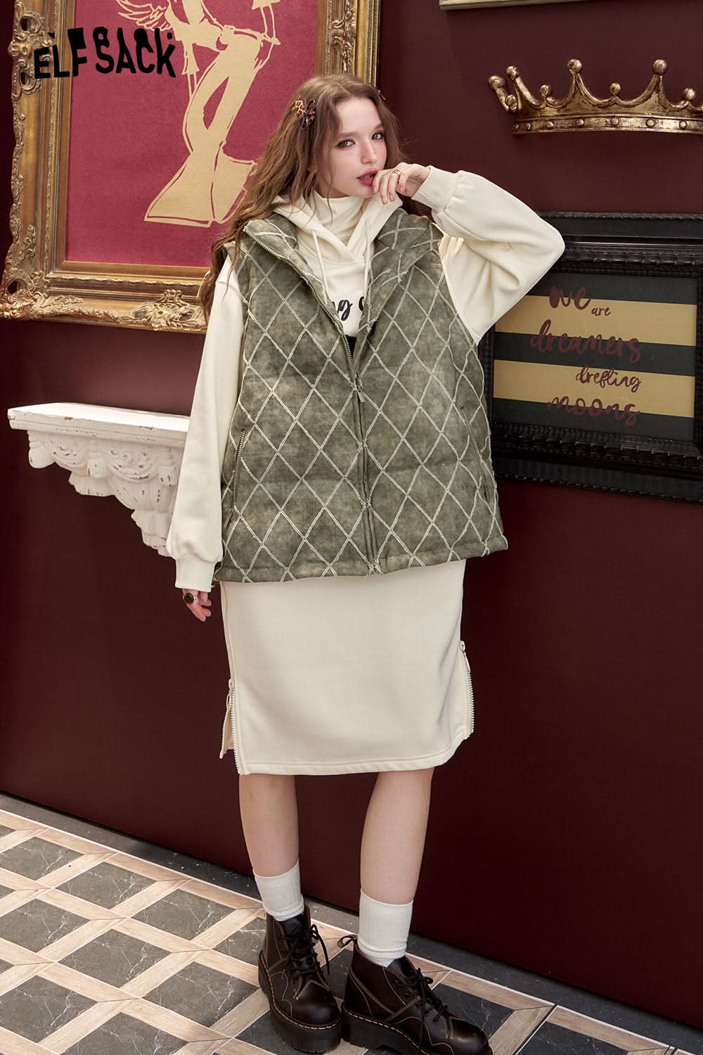 ELFSACK Retro diamond print down vest