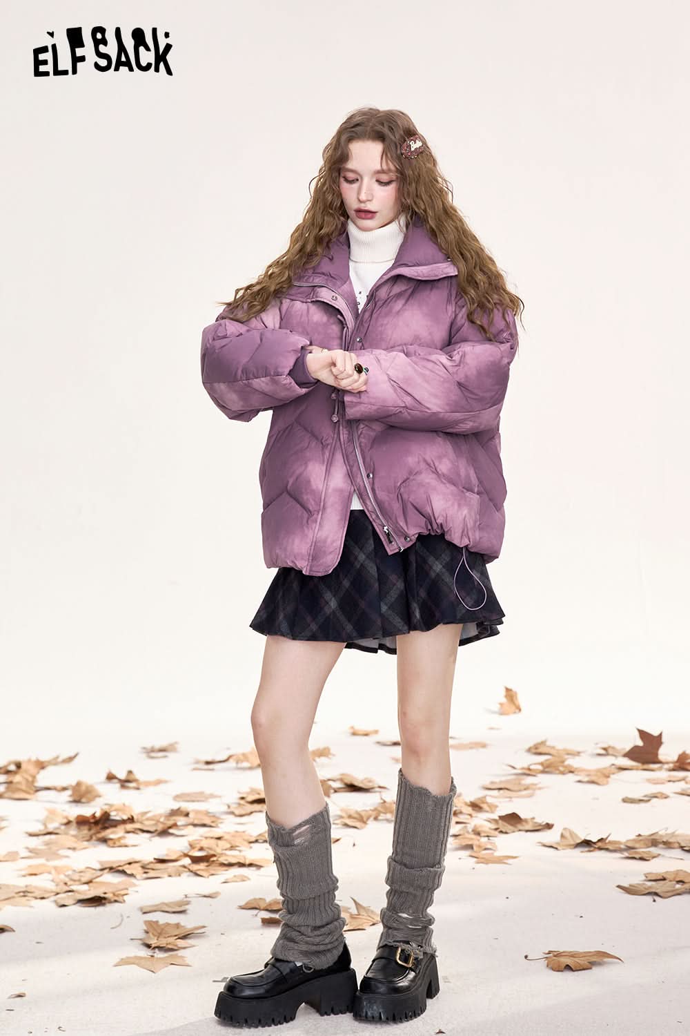 ELFSACK Retro gradient purple frog design short down jacket