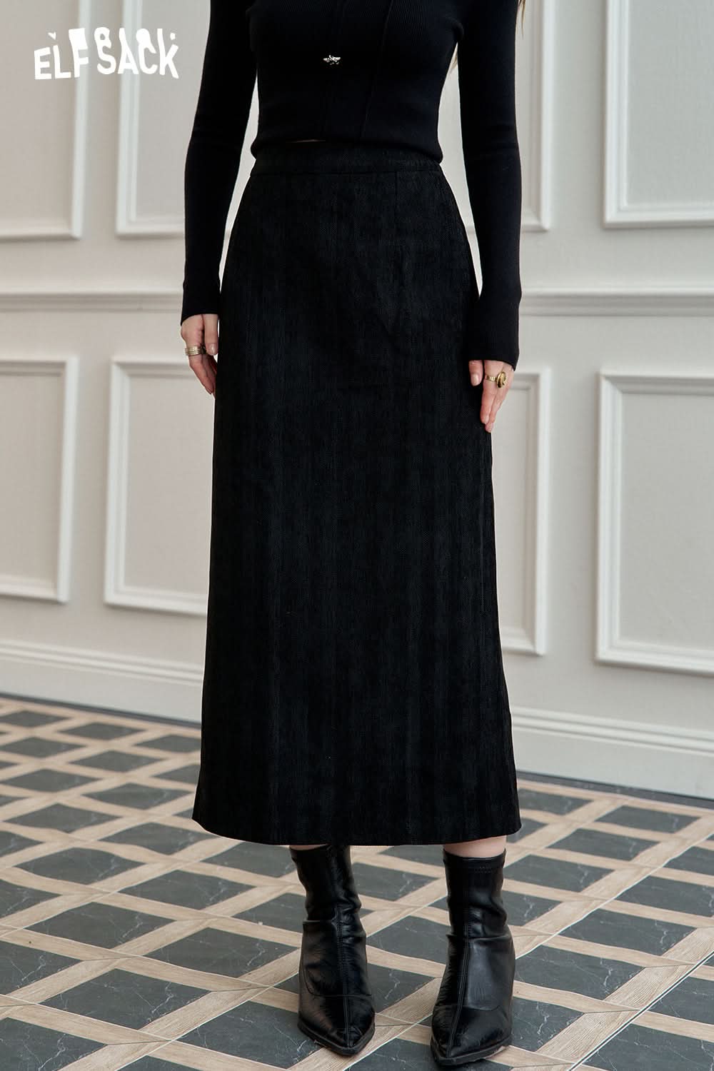 ELFSACK straight skirt, versatile commuting long skirt