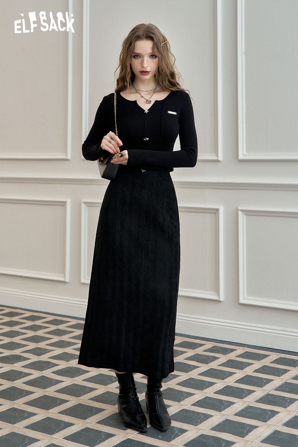 ELFSACK straight skirt, versatile commuting long skirt