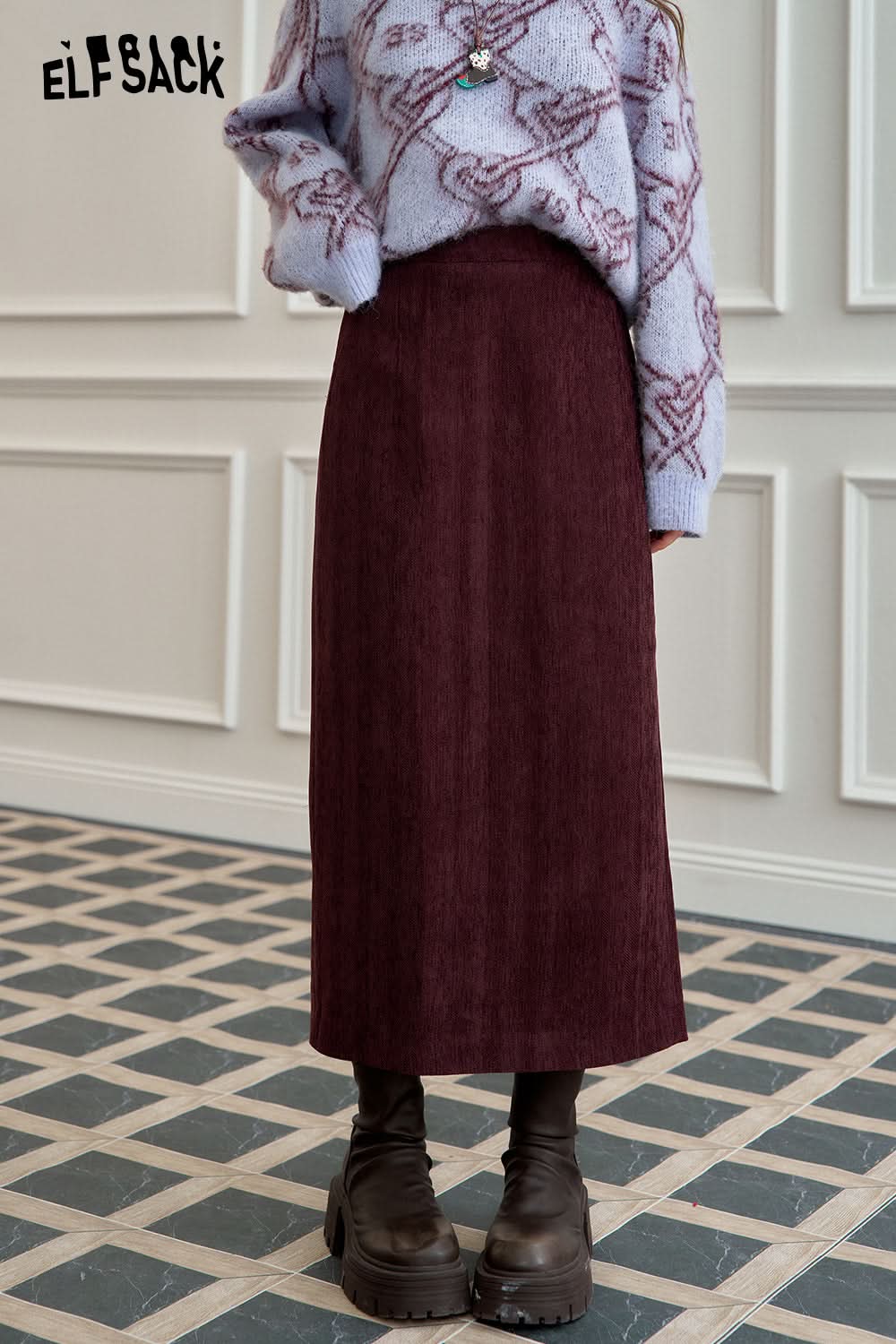 ELFSACK straight skirt, versatile commuting long skirt