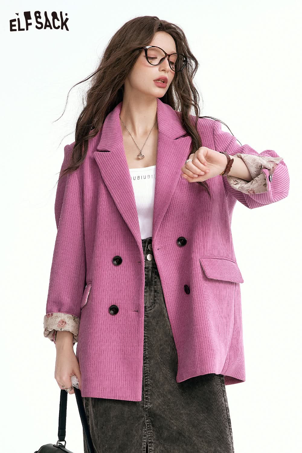 ELFSACK Textured Retro Blazer Melange Elegant Outerwear