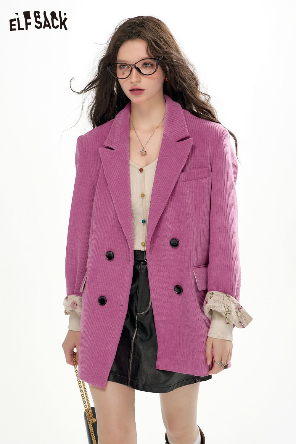 ELFSACK Textured Retro Blazer Melange Elegant Outerwear