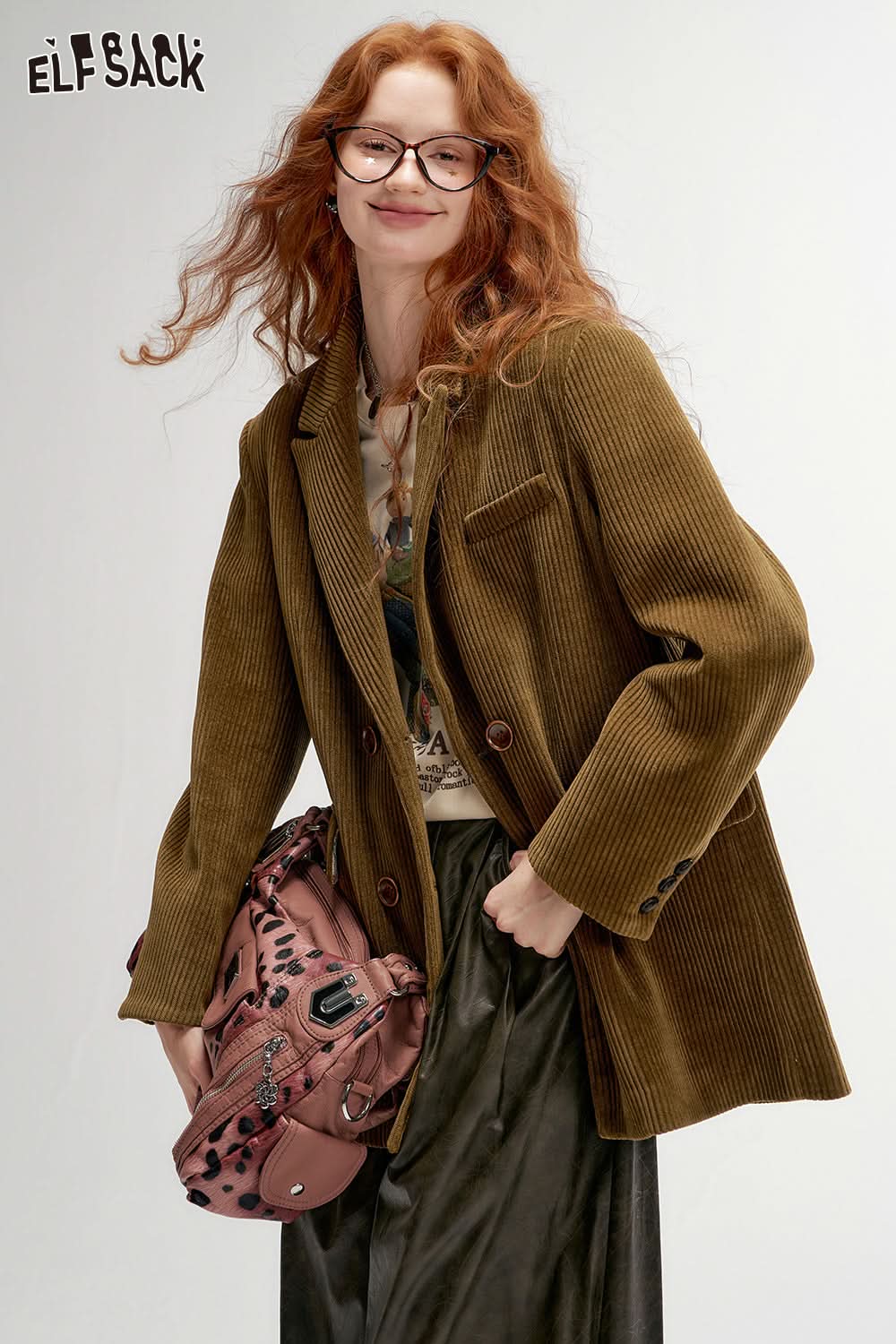 ELFSACK Textured Retro Blazer Melange Elegant Outerwear