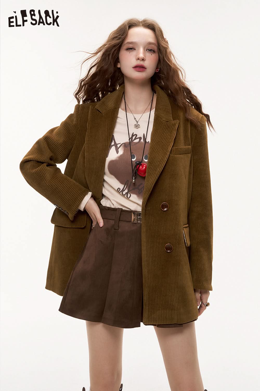 ELFSACK Textured Retro Blazer Melange Elegant Outerwear