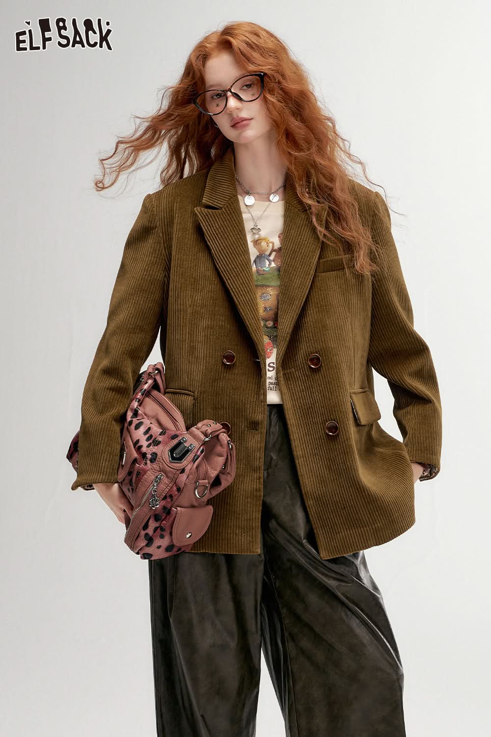 ELFSACK Textured Retro Blazer Melange Elegant Outerwear