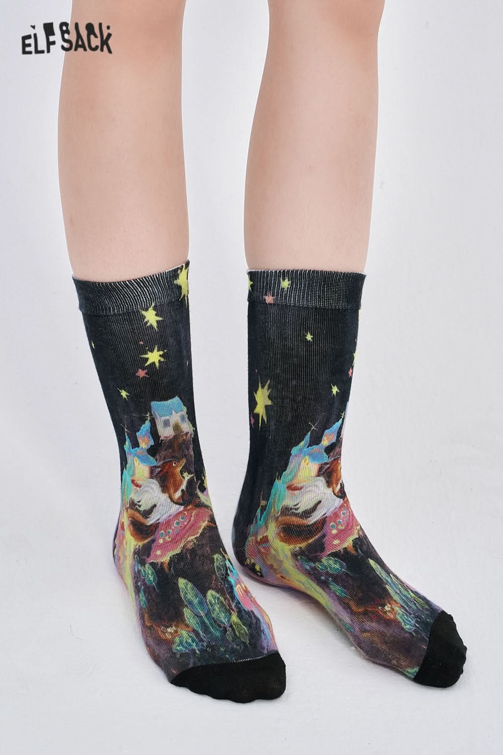 ELFSACK Y2K Original Graffiti Retro Printed Mid-calf Socks