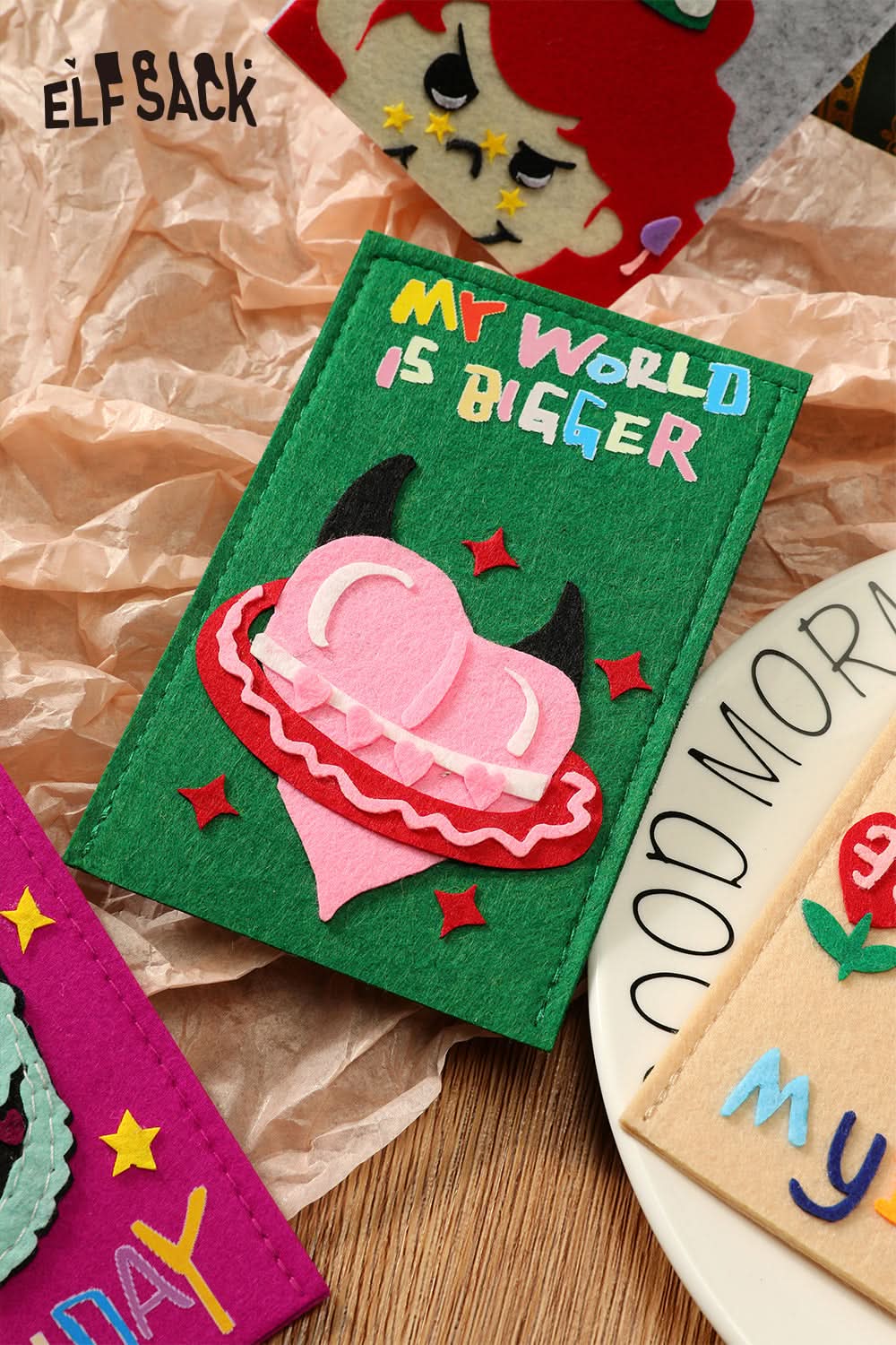 ELFSACK Y2K Felt Board Cartoon Patches Greeting Cards
