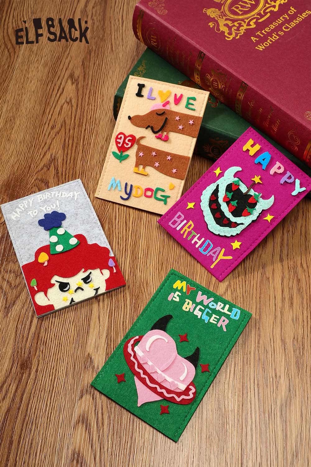 ELFSACK Y2K Felt Board Cartoon Patches Greeting Cards