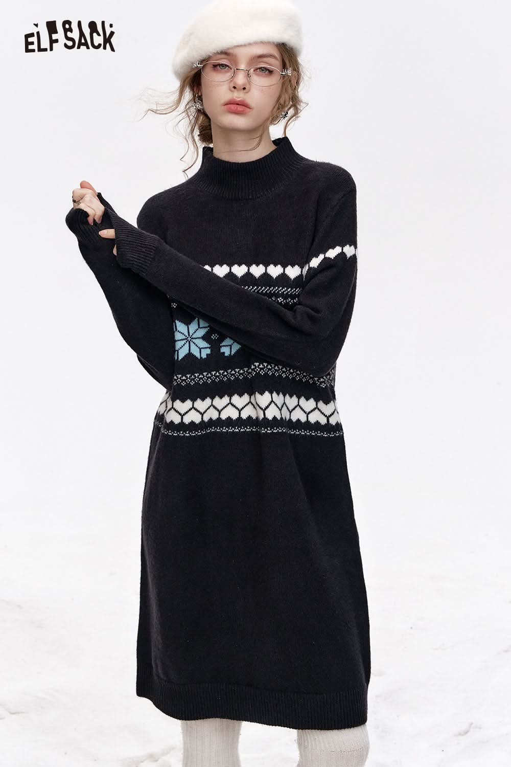 ELFSACK Fair Isle straight knitted dress women inner wear Christmas outfit