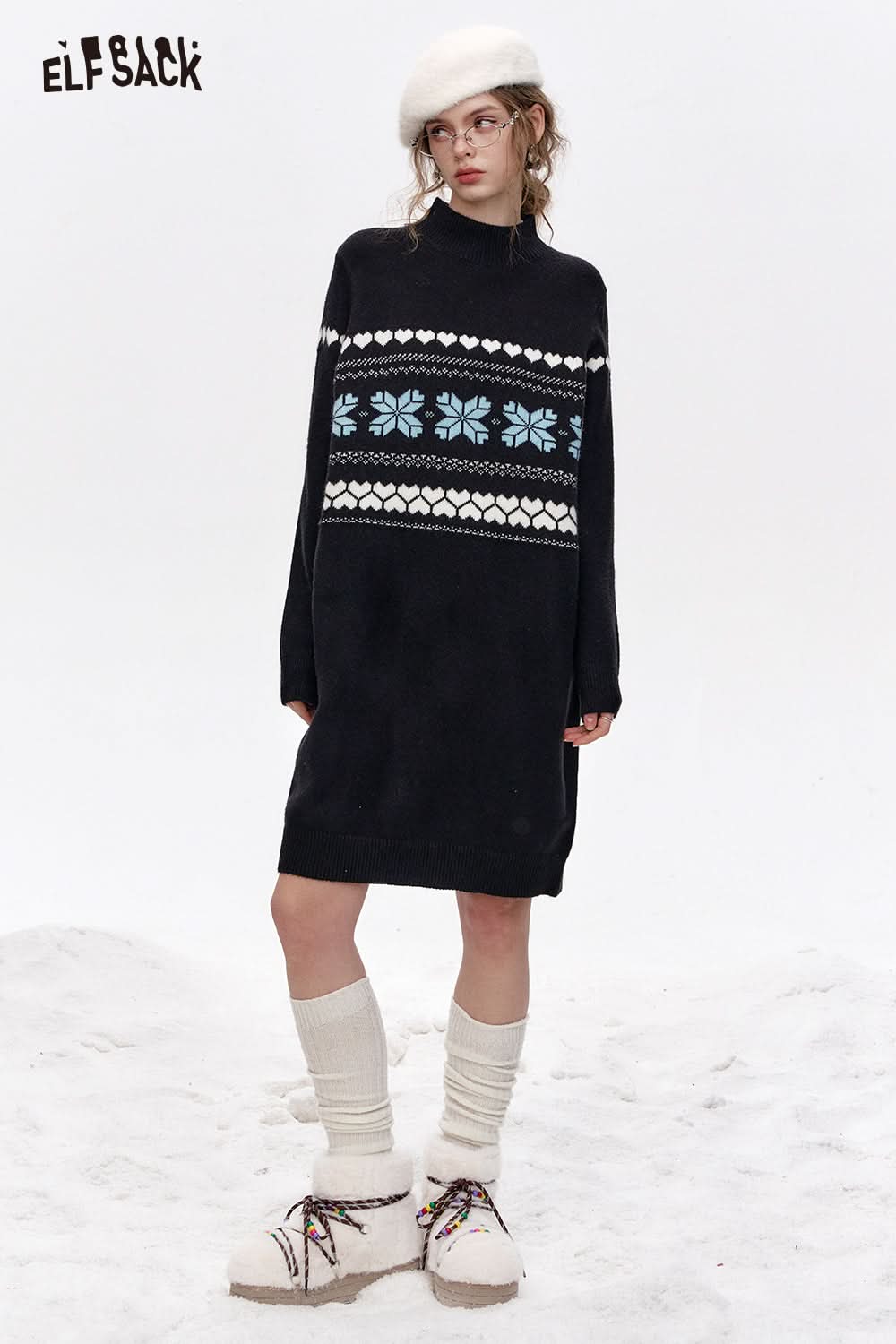 ELFSACK Fair Isle straight knitted dress women inner wear Christmas outfit