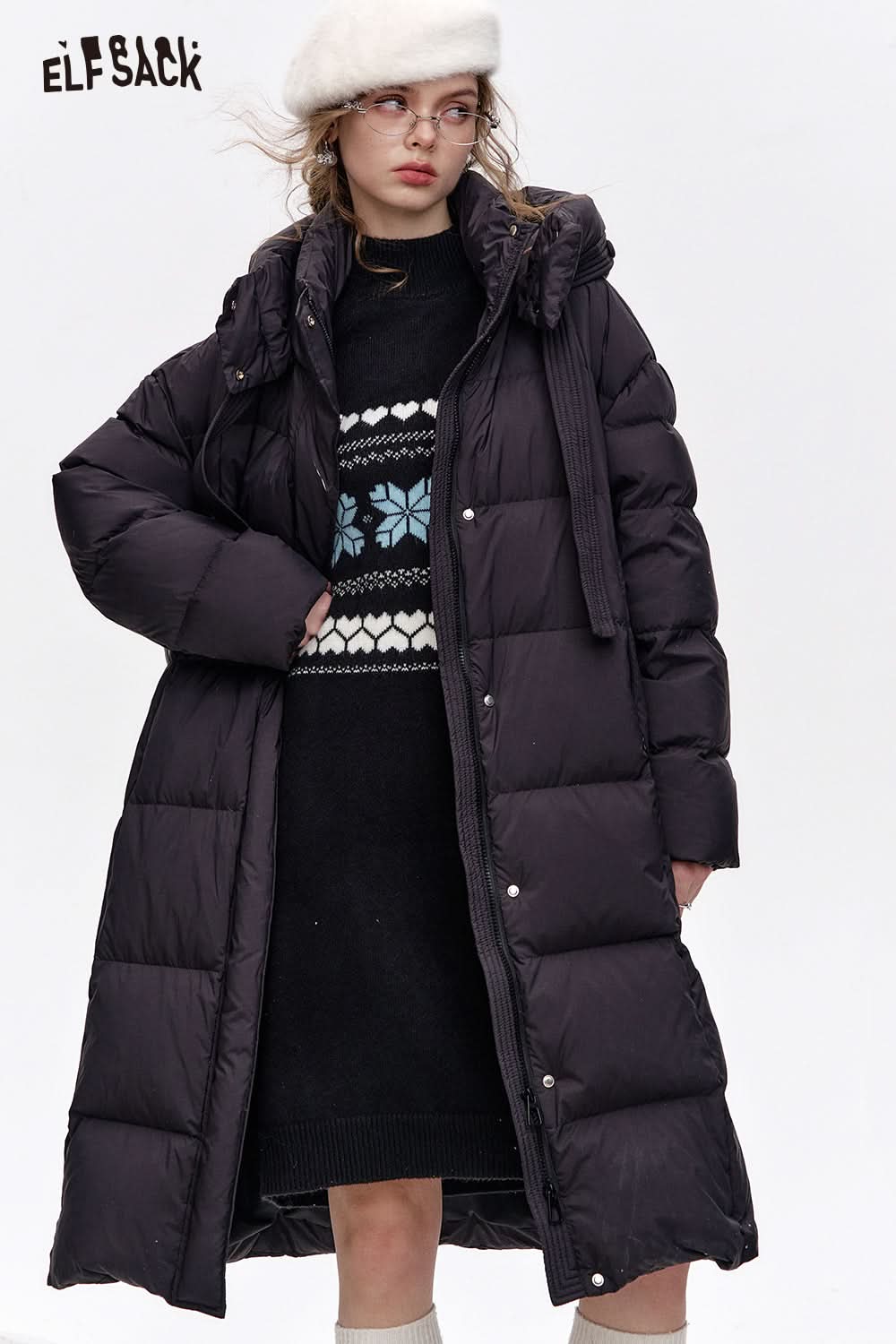 ELFSACK Fair Isle straight knitted dress women inner wear Christmas outfit