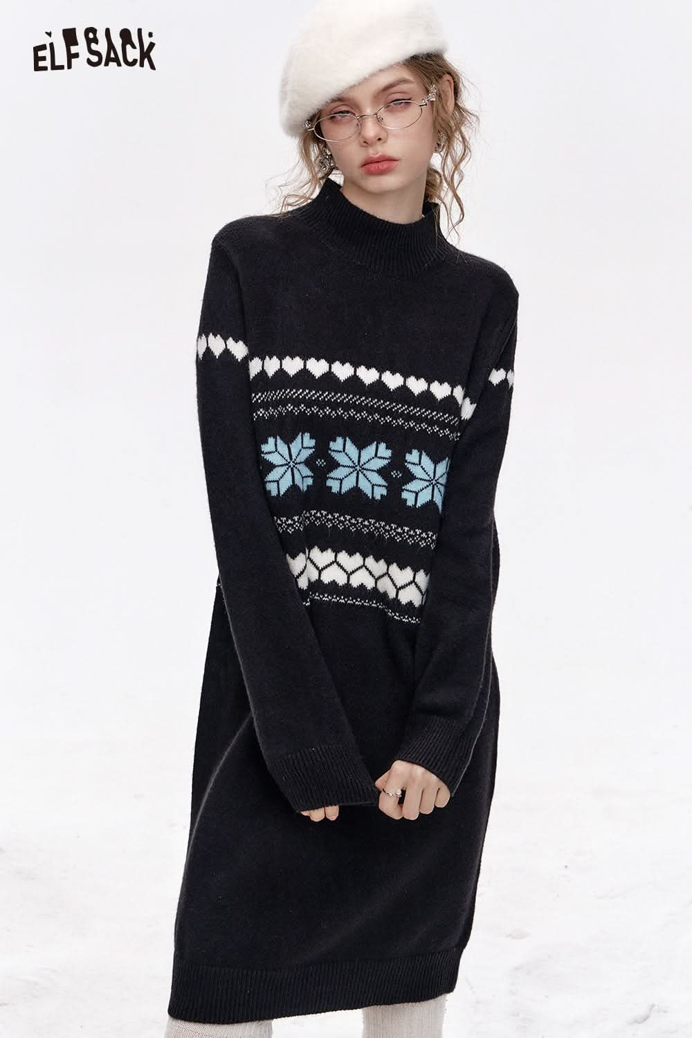 ELFSACK Fair Isle straight knitted dress women inner wear Christmas outfit