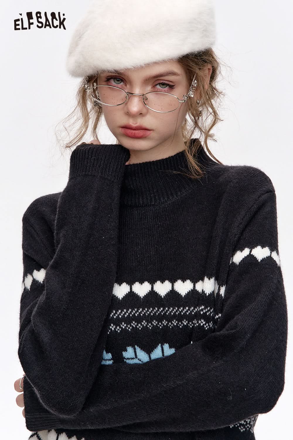 ELFSACK Fair Isle straight knitted dress women inner wear Christmas outfit